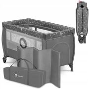 Lionelo - Patut pliant cu doua nivele, Stefi Plus, Cu intrare laterala cu fermoar, 2 roti, 120x60 cm, Conform cu standardul european de securitate EN 716, Gri BYNLO-STEFI_PLUS_GREY_WHITE