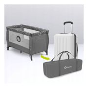 Lionelo - Patut pliant cu doua nivele, Stefi Plus, Cu intrare laterala cu fermoar, 2 roti, 120x60 cm, Conform cu standardul european de securitate EN 716, Gri BYNLO-STEFI_PLUS_GREY_WHITE