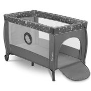 Lionelo - Patut pliant cu doua nivele, Stefi Plus, Cu intrare laterala cu fermoar, 2 roti, 120x60 cm, Conform cu standardul european de securitate EN 716, Gri BYNLO-STEFI_PLUS_GREY_WHITE
