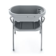 Petite&Mars - Cadita 3 in 1, Spa, Cu masuta de infasat si spatiu de depozitare, Pliabila, Cu roti si sistem de scurgere, Gri BYN771902