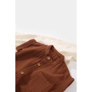 Salopeta de vara din muselina, BabyCosy, 100% bumbac organic, caramiziu (Marime: 9-12 luni) JEMBC-CSYM7004-9