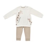 Set bluzita cu maneca lunga si panataloni lungi Girafa, BabyCosy, 100% bumbac organic, Ecru (Marime: 12-18 Luni) JEMBC-CSY2014-12