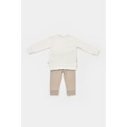 Set bluzita cu maneca lunga si panataloni lungi Girafa, BabyCosy, 100% bumbac organic, Ecru (Marime: 12-18 Luni) JEMBC-CSY2014-12