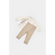Set bluzita cu maneca lunga si panataloni lungi Girafa, BabyCosy, 100% bumbac organic, Ecru (Marime: 12-18 Luni) JEMBC-CSY2014-12