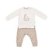 Set bluzita cu maneca lunga si panataloni lungi cu buline Girafa, BabyCosy, 100% bumbac organic, Ecru (Marime: 6-9 luni) JEMBC-CSY2012-6