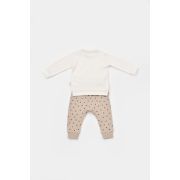 Set bluzita cu maneca lunga si panataloni lungi cu buline Girafa, BabyCosy, 100% bumbac organic, Ecru (Marime: 6-9 luni) JEMBC-CSY2012-6