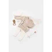 Set bluzita cu maneca lunga si panataloni lungi cu buline Girafa, BabyCosy, 100% bumbac organic, Mink (Marime: 12-18 Luni) JEMBC-CSY2013-12