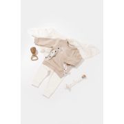 Set bluzita cu maneca lunga si panataloni lungi cu buline Girafa, BabyCosy, 100% bumbac organic, Mink (Marime: 9-12 luni) JEMBC-CSY2013-9
