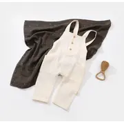 Salopeta de vara cu buzunare din muselina, BabyCosy, 100% bumbac organic, ecru (Marime: 12-18 Luni) JEMBC-CSYM7009-12
