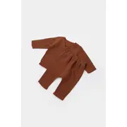 Set bluzita petrecuta si panataloni lungi din muselina, Baby Cosy, 100% bumbac organic, Caramiziu (Marime: 18-24 Luni) JEMBC-CSYM7013-18