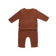 Set bluzita petrecuta si panataloni lungi din muselina, Baby Cosy, 100% bumbac organic, Caramiziu (Marime: 3-6 Luni) JEMBC-CSYM7013-3