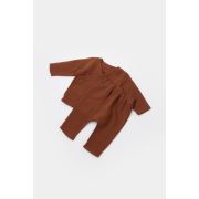 Set bluzita petrecuta si panataloni lungi din muselina, Baby Cosy, 100% bumbac organic, Caramiziu (Marime: 6-9 luni) JEMBC-CSYM7013-6