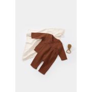 Set bluzita petrecuta si panataloni lungi din muselina, Baby Cosy, 100% bumbac organic, Caramiziu (Marime: 6-9 luni) JEMBC-CSYM7013-6