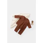Set bluzita petrecuta si panataloni lungi din muselina, Baby Cosy, 100% bumbac organic, Caramiziu (Marime: 9-12 luni) JEMBC-CSYM7013-9
