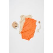 Set 2 body-uri fara maneci Printed, BabyCosy, 50% modal+50% bumbac, Stone/Apricot (Marime: 18-24 Luni) JEMBC-CSYM11117-18