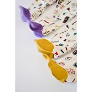 Set 2 salopetele cu maneca lunga si panataloni cu botosei si fermoar - 100%bumbac organic - Galben si Mov, Baby Cosy (Marime: 3-6 Luni) JEMBC-CSY5811-3