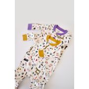 Set 2 salopetele cu maneca lunga si panataloni cu botosei si fermoar - 100%bumbac organic - Galben si Mov, Baby Cosy (Marime: 9-12 luni) JEMBC-CSY5811-9