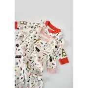 Set 2 salopetele cu maneca lunga si panataloni cu botosei si fermoar - 100%bumbac organic - Portocaliu si Pudra, Baby Cosy (Marime: 9-12 luni) JEMBC-CSY5813-9