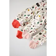 Set 2 salopetele cu maneca lunga si panataloni cu botosei si fermoar - 100%bumbac organic - Portocaliu si Pudra, Baby Cosy (Marime: 9-12 luni) JEMBC-CSY5813-9