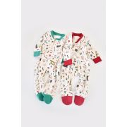 Set 2 salopetele cu maneca lunga si panataloni cu botosei si fermoar - 100%bumbac organic - Rosu si verde, Baby Cosy (Marime: 9-12 luni) JEMBC-CSY5812-9