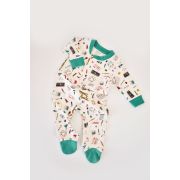 Set 2 salopetele cu maneca lunga si panataloni cu botosei si fermoar - 100%bumbac organic - Rosu si verde, Baby Cosy (Marime: 9-12 luni) JEMBC-CSY5812-9