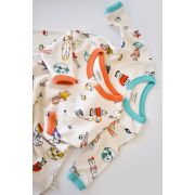 Set 2 salopetele cu maneca lunga si panataloni lungi - 100%bumbac organic - Portocaliu si Verde, Baby Cosy (Marime: 18-24 Luni) JEMBC-CSY5814-18