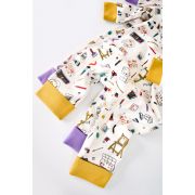 Set 2 salopetele cu maneca lunga si panataloni lungi cu fermoar - 100%bumbac organic - Galben si Mov, Baby Cosy (Marime: 12-18 Luni) JEMBC-CSY5808-12