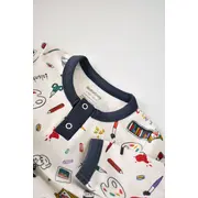 Set bluzita cu maneca lunga si nasturei si panataloni lungi, 100% bumbac organic, BabyCosy, Bleumarin (Marime: 3-6 Luni) JEMBC-CSY2005-3