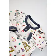 Set bluzita cu maneca lunga si nasturei si panataloni lungi, 100% bumbac organic, BabyCosy, Bleumarin (Marime: 3-6 Luni) JEMBC-CSY2005-3