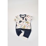 Set bluzita cu maneca lunga si nasturei si panataloni lungi, 100% bumbac organic, BabyCosy, Bleumarin (Marime: 6-9 luni) JEMBC-CSY2005-6