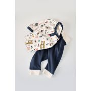 Set bluzita cu maneca lunga si nasturei si panataloni lungi, 100% bumbac organic, BabyCosy, Bleumarin (Marime: 6-9 luni) JEMBC-CSY2005-6