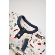 Set bluzita cu maneca lunga si nasturei si panataloni lungi, 100% bumbac organic, BabyCosy, Bleumarin (Marime: 9-12 luni) JEMBC-CSY2005-9