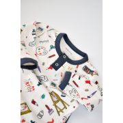 Set bluzita cu maneca lunga si nasturei si panataloni lungi, 100% bumbac organic, BabyCosy, Bleumarin (Marime: 9-12 luni) JEMBC-CSY2005-9