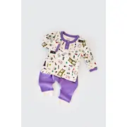 Set bluzita cu maneca lunga si nasturei si panataloni lungi, 100% bumbac organic, BabyCosy, Mov (Marime: 12-18 Luni) JEMBC-CSY2003-12