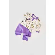 Set bluzita cu maneca lunga si nasturei si panataloni lungi, 100% bumbac organic, BabyCosy, Mov (Marime: 12-18 Luni) JEMBC-CSY2003-12