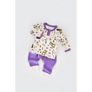 Set bluzita cu maneca lunga si nasturei si panataloni lungi, 100% bumbac organic, BabyCosy, Mov (Marime: 3-6 Luni) JEMBC-CSY2003-3