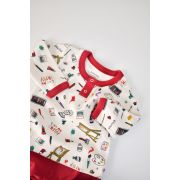 Set bluzita cu maneca lunga si nasturei si panataloni lungi, 100% bumbac organic, BabyCosy, Rosu (Marime: 12-18 Luni) JEMBC-CSY2004-12