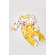Set bluzita cu maneca lunga si panataloni lungi, 100% bumbac organic, BabyCosy, Galben (Marime: 12-18 Luni) JEMBC-CSY2009-12
