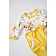 Set bluzita cu maneca lunga si panataloni lungi, 100% bumbac organic, BabyCosy, Galben (Marime: 9-12 luni) JEMBC-CSY2009-9