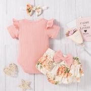 Costumas cu body roz somon si pantaloni scurti - Flower MB202303137-R2