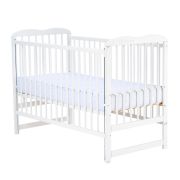 Qmini - Patut din lemn Agata 120x60 cm, Cu laterala culisanta, Din lemn de pin, Stabil si rezistent, Inaltime saltea reglabila pe 3 nivele, Laterala cu 3 bete detasabile, EN716-1, EN716-2, Alb + Saltea 12 cm BYNQMAGA12CM03AL