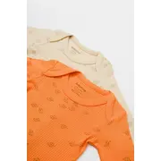 Set 2 body-uri cu maneca lunga Printed, BabyCosy, 50% modal+50% bumbac, Stone/Apricot (Marime: 18-24 Luni) JEMBC-CSYM11317-18