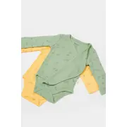 Set 2 body-uri petrecute Printed, BabyCosy, 50% modal+50% bumbac, Lamaie/Verde (Marime: 0-3 Luni) JEMBC-CSYM11319-0
