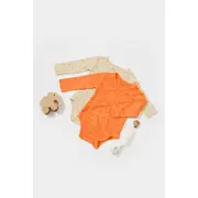 Set 2 body-uri petrecute Printed, BabyCosy, 50% modal+50% bumbac, Stone/Apricot (Marime: 6-9 luni) JEMBC-CSYM11320-6