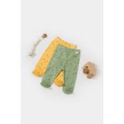 Set 2 pantalonasi cu botosei Printed, BabyCosy, 50% modal+50% bumbac, Lamaie/Verde (Marime: 0-3 Luni) JEMBC-CSYM11615-0