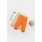 Set 2 pantalonasi cu botosei Printed, BabyCosy, 50% modal+50% bumbac, Stone/Apricot (Marime: 6-9 luni) JEMBC-CSYM11616-6
