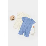 Set 2 salopete scurte Printed, BabyCosy, 50% modal+50% bumbac, Ecru/Lavanda (Marime: 0-3 Luni) JEMBC-CSYM11425-0