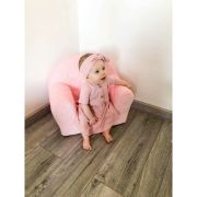Fotoliu din burete pentru copii, Cu buzunar lateral, Din tesatura de catifea, Cu Husa detasabila, Hearts, Din materiale certificate Oeko Tex Standard 100, New Baby, 9 luni - 5 ani, Pink BYN48053