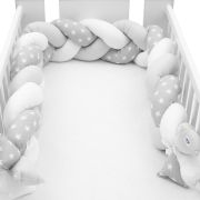 Protectie laterala pentru patut, Tip Bumper impletit, Din bumbac, Din materiale certificate Oeko Tex Standard 100, New Baby, Lungime 225 cm, Stars grey/white BYN42970