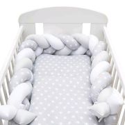Protectie laterala pentru patut, Tip Bumper impletit, Din bumbac, Din materiale certificate Oeko Tex Standard 100, New Baby, Lungime 225 cm, Stars grey/white BYN42970